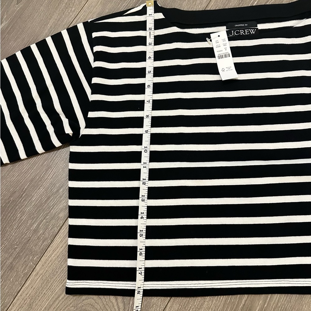 NWT J. Crew Cropped Boatneck in Mariner Cloth Black and White Stripe Medium - Picture 4 of 9